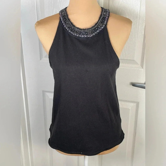 FREE PEOPLE • Black High Neck Beaded Tank Top Small - Picture 7 of 9